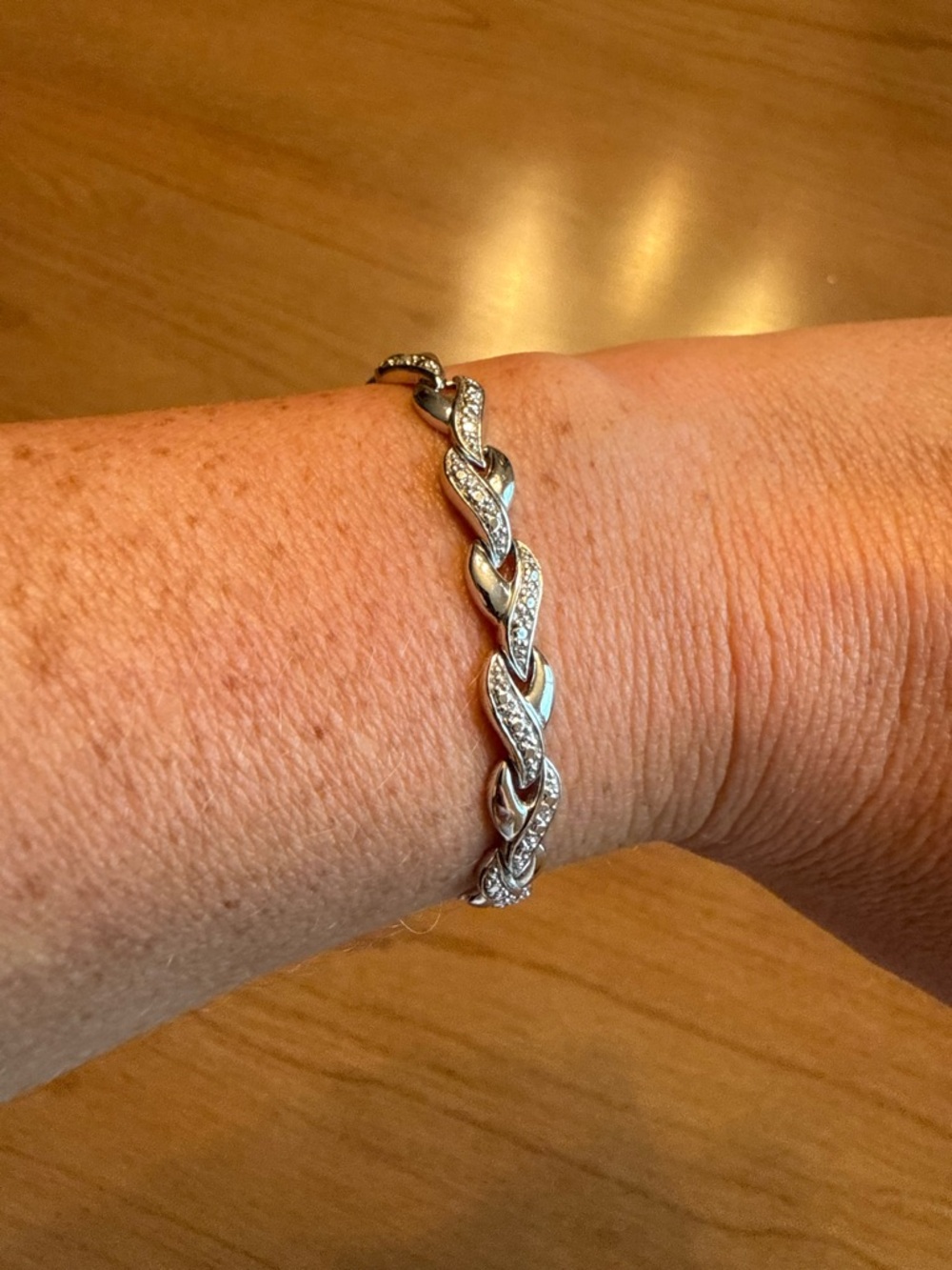 Sterling Silver Pave Link Bracelet - Silver